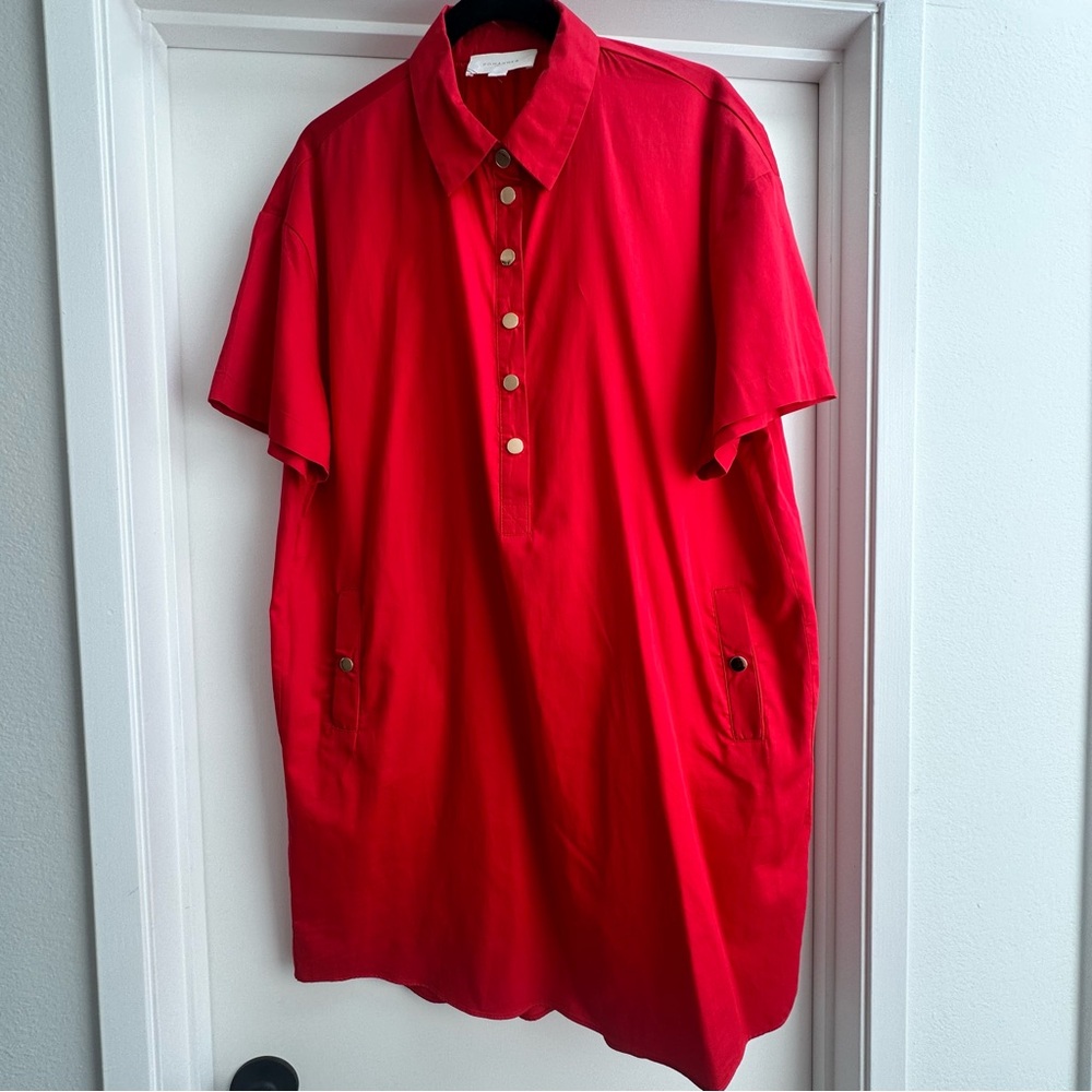 Pomander Place Red Casual Button Down Dress